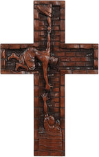 Crucifix Wall Cross for Home Decor, Handmade Religious Wood Cross for Hanging Wall Or Table, Catholic Christian Gifts for Church Home Room Christmas Décor with Blessed, Symbol of Redemption, 15 in
