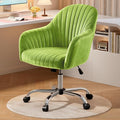Warmiehomy Velvet Desk Chair for Home Office, Modern Adjustable Swivel Task Chair, Women Vanity Chairs with Arm Rest for Bedroom Dressing Room, Light Green