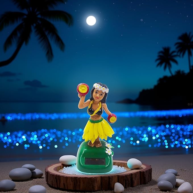 Solar Powered Hula Girl Dancing Figures Decoration, Swinging Hawaiian Girl Doll Car Dashboard Ornaments for Car Interior Home Party Decor Learning Portable