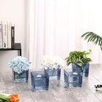 Square Blue Glass Vases Set of 2, 6" x 6" x 6" Square Vase for Centerpieces, Flower Vases for Centerpieces, Small Vase for Wedding, Party, Home Office Decoration