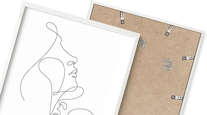 Minimalist Face to Face Wall Art Two Portraits Continuous Line Drawing 11x14 Inch Oak Wood White Framed Modern Aesthetic Profile Print for Bedroom Decor