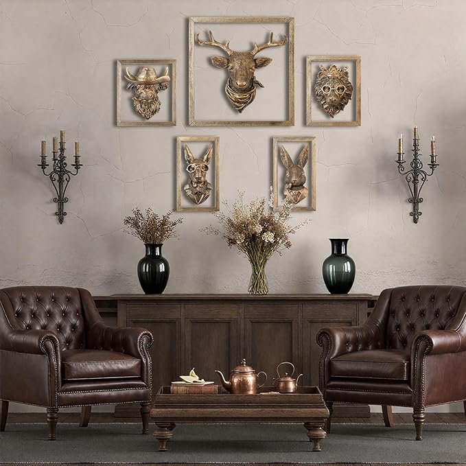 Zotabe 5PCs Animal Heads Wall Decor, Animal Sculptures Wall Dec, Dog Door Wall Mount, Vintage Wall Sculpture, Resin Wall Hanging Decoration for Living Room Bedroom Kitchen Gift (Goggle Pup, 1)