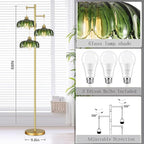 Glass Gold Floor Lamp for Living Room,Bedroom,Mid Century Modern Standing Lamp Brass Tree 3 Light Tall Floor Lamps Vintage Retro Floor Lights Green Flower Lamp Shade Farmhouse Boho Bohemian