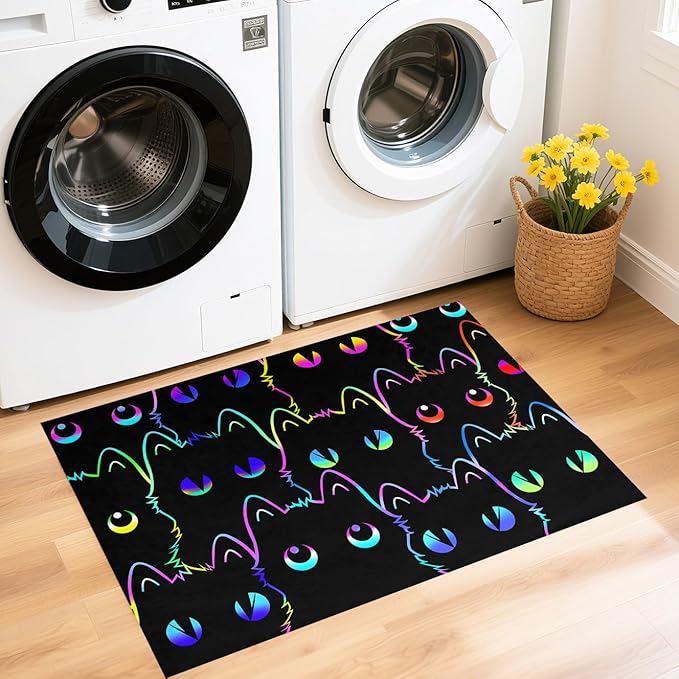 Cat Door Mats 2x3 Feet, Cartoon Cats Rug for Indoor Entryway Absorbent Small Cats Carpet for Paws Entrance Rug, Washable Front Door Cat Mat with Cute Pet Print Welcome Floor Mats