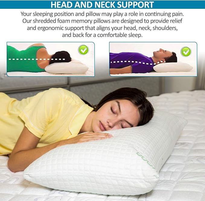 2 Pack King Size Rayon Derived from Bamboo Pillows, Cooling Shredded Memory Foam Pillow Sets for Sleeping for Back, Stomach, Side Sleepers, Adjustable,, Washable Cover, King (Pack of 2)