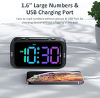 Digital Dual Alarm Clock for Bedroom: RGB Electric Clock with USB Charger for Kids Teens - Dimmable Clock with Weekday Weekend Mode for Bedside Desk