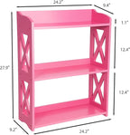 Pink Bookcase by Natural Wood, 3 Tier Bookshelf, Small Book Shelves Freestanding Display Storage Shelves. Open Bookshelf for Bedroom, Living Room and Office (Pink, 3 Tier)