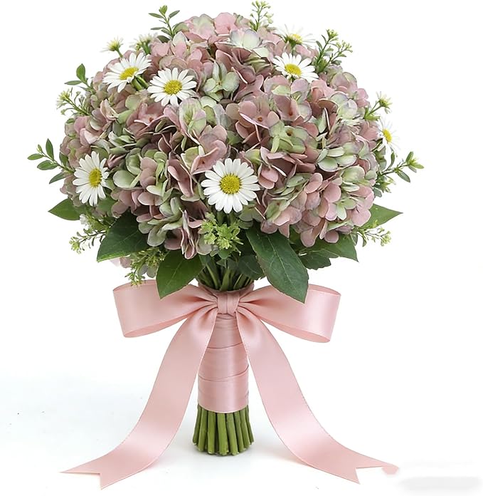 Kimura's Cabin 6pcs Fake Hydrangeas Flowers Vintage Artificial Silk Hydrangea Bouquets with Stems for Wedding Party Home Table Core Decoration (Green Purple, Pack of 6)