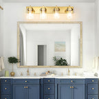 Vanity Light Fixture,4-Light Vanity Light for Bathroom,Brushed Gold Bathroom Vanity Lighting Over Mirror with Square Clear Glass Shade for Restroom