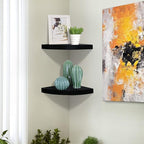 AHDECOR Black Corner Shelves, Modern Floating Corner Shelf for Space-Saving Storage in Bathroom, Bedroom, Kitchen, and More, Set of 2