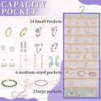 GMAK Hanging Jewelry Organizer with Hanger Metal Hooks, Double-Sided Jewelry Holder Accessories Organizer Storage Roll for Jewelry, Earrings, Bracelets, Necklaces, Rings - Light Purple