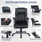 COLAMY High Back Executive Office Chair - Padded Leather Ergonomic Computer Desk Chair with Inflatable Lumbar Support & Flip-Up Arms, Adjustable Tilt Lock Swivel Task Chair for Home Office, Black