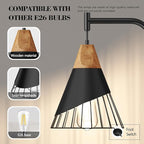 67" Industrial Floor Lamp with Wood & Black Metal Shade, Modern Standing Lamp, Rustic Farmhouse Tall Lamp for Living Room Bedroom Office, 2700K Bulb & Foot Switch Included (Black)