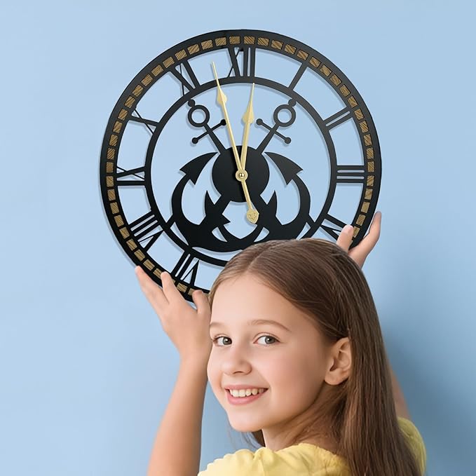 16 Inch Wall Clock, Anchor Wall Clock, Silent Non Ticking, Battery Operated Large Decor Clocks for Living Room Decor, Kitchen, Office (Nautical Style)