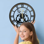 16 Inch Wall Clock, Anchor Wall Clock, Silent Non Ticking, Battery Operated Large Decor Clocks for Living Room Decor, Kitchen, Office (Nautical Style)
