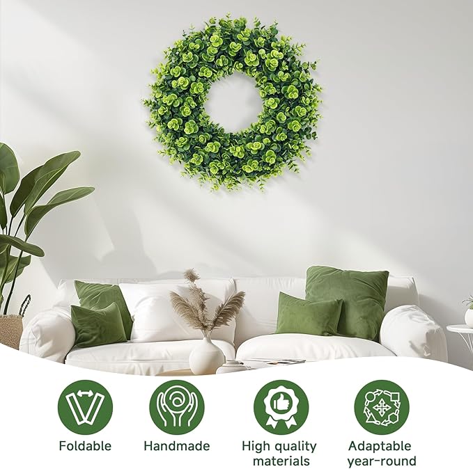 20Inch Boxwood Wreaths, Spring Summer Wreath for Front Door Perfect for Winter All Season Year Round Decor, Faux Boxwood Wreaths Ideal for Front Door Indoor Outdoor Windows Farmhouse