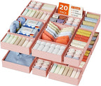 DIMJ Drawer Organizer Clothes, 20 Pack Dresser Organizer, Foldable Closet Organizers and Storage, Fabric Dresser Bins, Drawer Dividers for Nursery, Baby Clothes, Underwears, Sock (Pink)