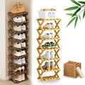 DDRIC 9-Tier No-Assembly Bamboo Rack, 2026 Upgraded Foldable Corner Shoe Rack, Space-Saving Organizer for Shoes, No-Tool Narrow Shelf for Entryway Closet Dorm (Nuture,7-Tier)