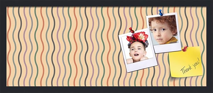 PinPix 30x12 Inch Cork Bulletin Board. This Decorative Framed Pin Board Comes with Multi Color Waves Design and a Satin Black Frame. Ideal for Home Office Decor or Message Board (PinPix-565)