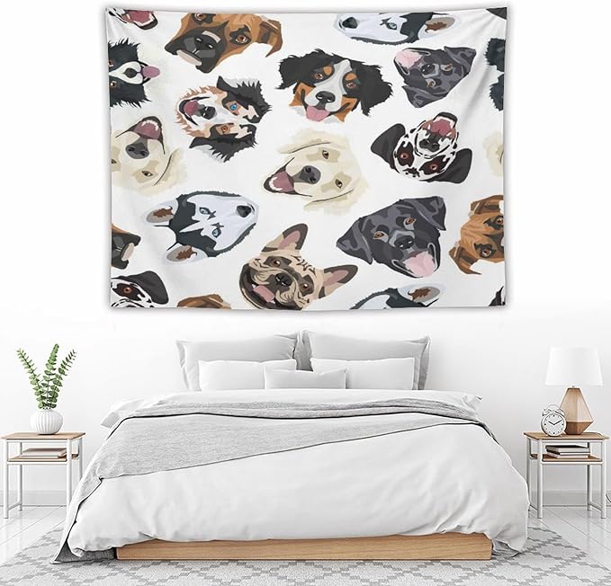 VUMIVI Dog-Head Tapestry Cartoon Pet Illustrations Cute Funny Animals Colorful Graffiti Tapestry Wall Hanging for Living Room Bedroom Dorm Classroom Aesthetic Decor W80xL60in