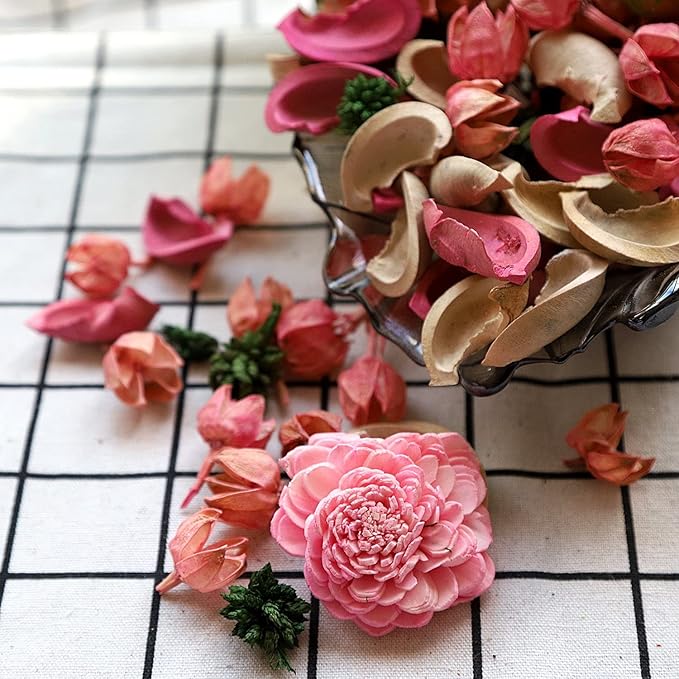 Qingbei Rina Valentine Potpourri,Rose Scented Spring Potpourri Bowl Filler Dried Flower,Pink Decorative Popery,Home Fragrance Perfume,Bathroom Decor,9.8 Oz
