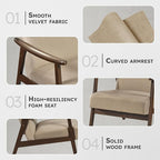 Lexicon Mid Century Modern Chair Velvet Accent Chair for Living Room Chair w/Solid Wood Armrests and Legs, Cushioned Seat and Backrest, Reading Chair and Lounge Chair for Bedrooms/Studios, Brown