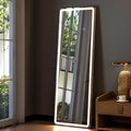 GLSLAND LED Full Length Mirror, 60"x16" Rectangle Floor Mirror with Stand, Wall Mounted Hanging Free Standing Full Body Mirror with Lights for Bedroom Living Room, White