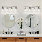 4-Light Bathroom Light Fixtures, Vanity Light with Clear Glass Shades, Brushed Nickel Bathroom Light Fixtures Over Mirror, Modern Bathroom Wall Lamp for Mirror Living Room Cabinet Bedroom