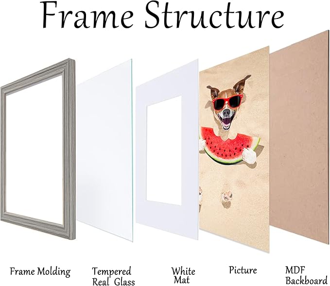 11x14 Picture Frame Grey, Display Picture 8 x 10 with Mat or 11 x 14 Without Mat for Wall Mounting-Real Glass-11 by 14 Collage Frames-11 14 Wooden Photo Frames for Home Decor Gifts