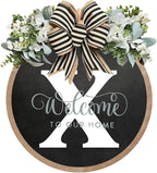 Circular Surname Front Door Welcome Sign - 26 Letter House Wreath, Front Porch Decorations, Year-Round Home Decor (X)