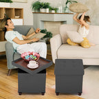 Storage Ottoman, Ottoman with Storage for Living Room Ottoman Square Tray Bedroom Cube Foot Rest Stool With Legs Small Ottomans Coffee Table Lid Foldable Footstool Faxu Leather 15" Inch (Grey)