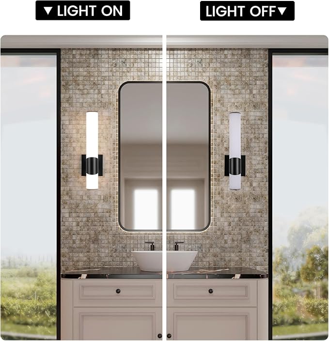 Black Wall Sconces Set of Two 15 Inch Modern Bathroom Sconces with Acrylic Shades LED Hardwired Sconce Wall Lighting Fixtures for Living Room Bedroom Hallway, 2 Pack