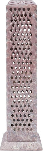 Crocon Handmade Incense Tower Candle Stick Holder Soapstone Leaf Design Tea Light Tower Burner | Candles Stand |Office Decor Room Fragrance Decorative Kitchen Home Spa Great Gift Set - 11X3X3 Inch