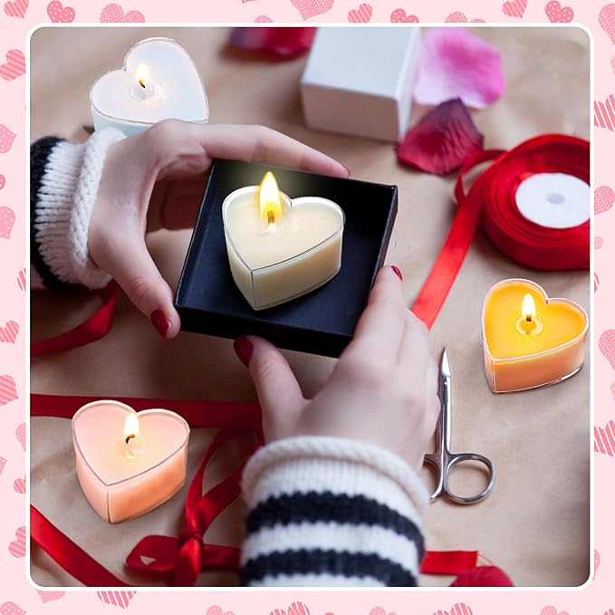 Honoson 12 Pack Multicolor Tea Lights Candles Heart Tea Light Natural Wax Scented 6 Scents Conversation Candle for Spring Easter Wedding Engagement Gifting Aromatherapy Anniversary Summer Home Decor