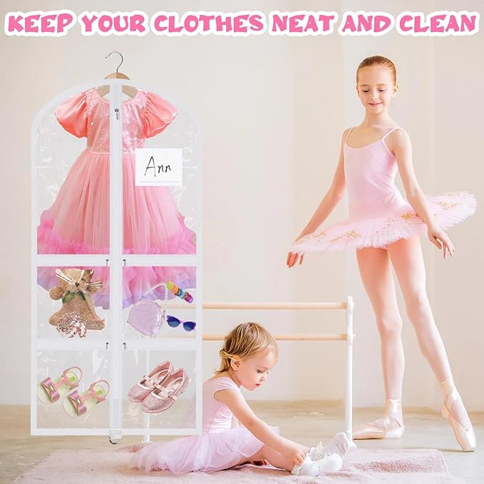 Geelin 14 Pcs Garment Bags for Dance Costumes PVC Clear with Zippers 20 x 40 Inch Garment Bag with Pockets Dance Costume Organizer Carrier for Storage Cover for Adult(Translucent White)