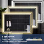 40“ x 32” Bathroom Mirror with Lights LED Mirror for Bathroom Anti-Fog Dimmable 3 Colors Memory Function Vanity Smart Mirror Home Decor Wall Mounted Horizontal/Vertical