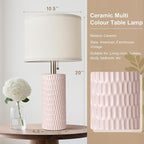 20.5" Modern Ceramic Table Lamps for Bedroom Set of 2, Bedside Lamps for Night Stands with Beige Lampshade, Farmhouse Table Lamp for Living Room Office Dorm, Pink
