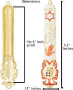 Matashi Hand Painted 5.7" Red and White Dove Mezuzah Embellished with Gold Accents and a Star of David w/Crystals Home Door Wall Decor Present House Blessing Gift for Holiday Festival