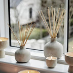 Blueme Renew Diffuser | Ivy & Rose | 16.91 Fl Oz - Refillable Wellness Diffuser, Contains Essential Oil, Sustainable, Hand Finished, Premium, Luxury Ceramic, Natural Rattan Reeds | Large