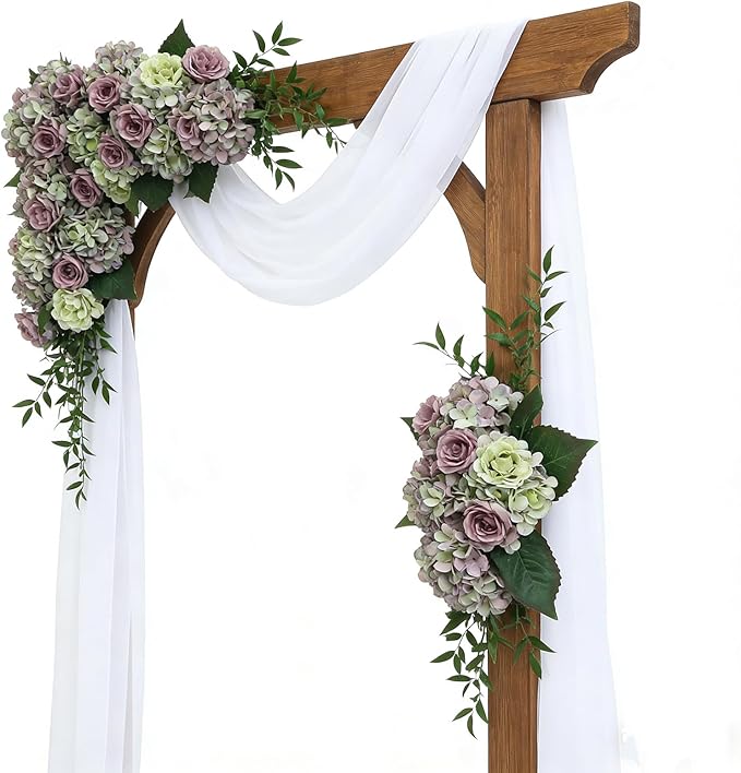 Kimura's Cabin 6pcs Fake Hydrangeas Flowers Vintage Artificial Silk Hydrangea Bouquets with Stems for Wedding Party Home Table Core Decoration (Green Purple, Pack of 6)