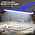 Neatfi XL Nail Desk Lamp with Clamp, 2200 Lumens, 20-Inch Wide Head, Dimmable 4 Levels, 6500K, LED Task Light for Manicure Table, Crafts, Workbench, Office (Non-CCT, Sapphire Blue)