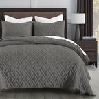 HORIMOTE HOME Quilt Set Queen Size Grey, Classic Geometric Diamond Stitched Pattern, Microfiber Ultra Soft Lightweight Bedspread Coverlet for All Season, 3 Piece Includes 1 Quilt and 2 Shams