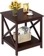 ChooChoo End Table, 24 Inch End Table with 2-Tier Storage Shelf, Side Table for Living Room, Wood Nightstand for Bedroom, Office, Painted Surface, Espresso