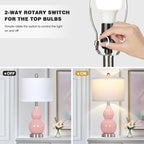 Double Gourd Ceramic Table Lamps Set of 2, Modern Pink Bedside Lamps for Night Stand, Contemporary Nightstand Lamps for Bedroom Living Room (Bulb Included)