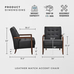 Lexicon Modern Accent Chair, Luxury Genuine Leather Match Living Room Chair with Tufted Cushions, Solid Wood Frame and Arm Rest, Comfy Upholstered Single Seat for Bedroom/Reading/Office, Black