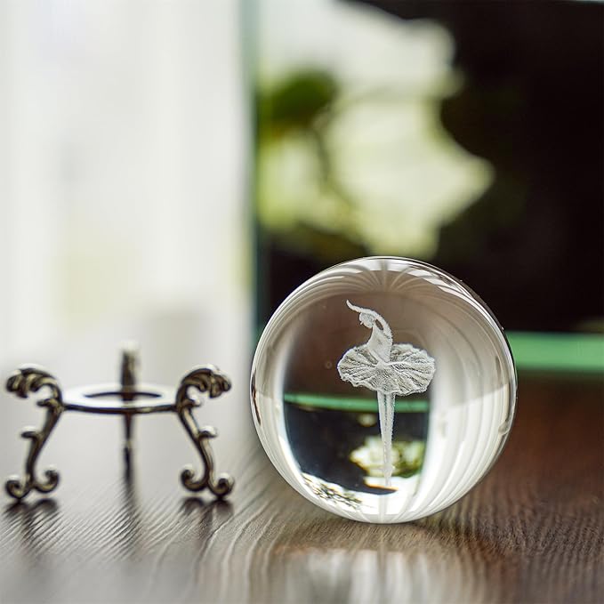 HDCRYSTALGIFTS 3D Laser Engraved Ballerina Dancing Crystal Ball Paperweight Elegant Ballet Dancer Girl Figurine Glass Sphere Home Art Decor (60mm,2.4inch)