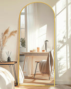 Full-Length Floor Mirror with Stand, 58"x18" Arched Style Full Body Standing Mirror for Bedroom, Living Room, Gym, Dorm - Shatter-Resistant & Easy Assembly, Gold
