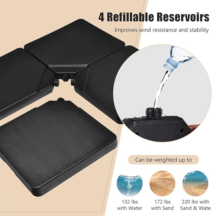 Giantex Cantilever Umbrella Base 220 lbs, 4 PCS Patio Umbrella Stand Water Sand Filled, Heavy Duty HDPE Offset Umbrella Weights with 4 Connecting Pins, Easy-Fill Spouts, for Outside Garden Poolside