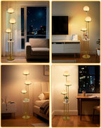 Lightdot 63IN Globe Floor Lamp with Shelf 3-Lights Modern Gold Dimmable Floor Lamps with Bulbs Included for Wedding/Party, Tall Standing Lamp for Living Room/Bedroom/Sofa Beside/Corner Decor