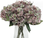 Kimura's Cabin 6pcs Fake Hydrangeas Flowers Vintage Artificial Silk Hydrangea Bouquets with Stems for Wedding Party Home Table Core Decoration (Green Purple, Pack of 6)